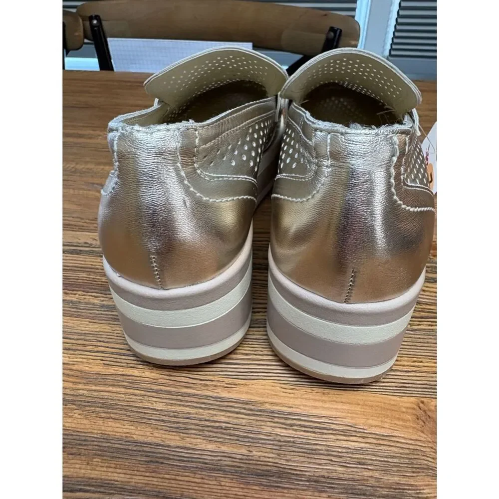 Dolce Vita Champagne Metallic Perforated Platform Loafers